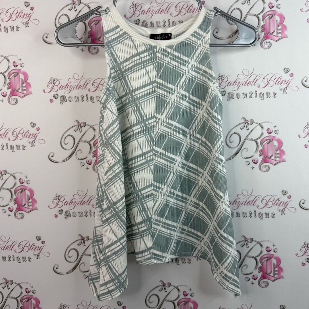 Blush tank top fairy ham stripes Women's Green and White Plaid Tank Top